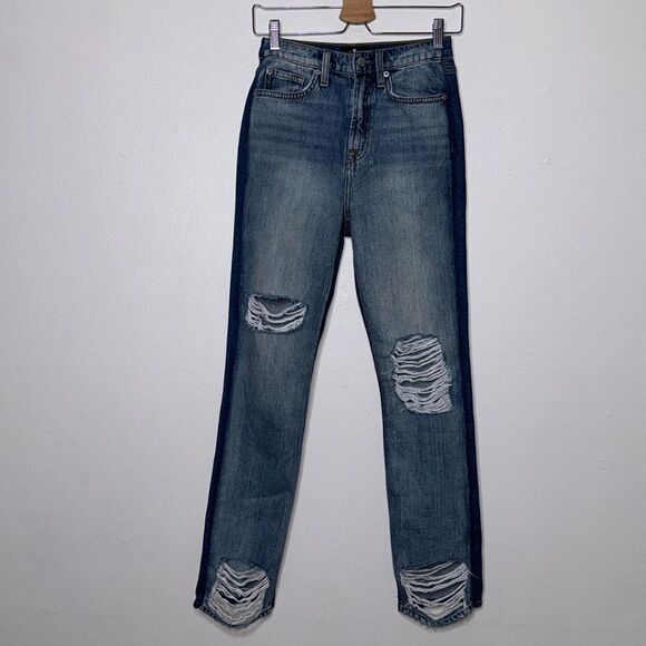 7 FOR ALL MANKIND 50/50 Ripped Ankle Straight Leg Jeans in Seaward Women Size 25 - Picture 3 of 16